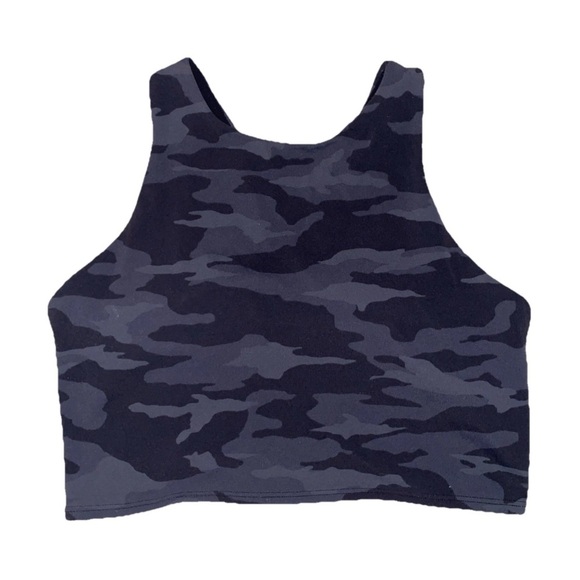 ATHLETA Black Gray Camo Crop Yoga & Fitness Tank Top Size Medium Sports Bra - Picture 1 of 6
